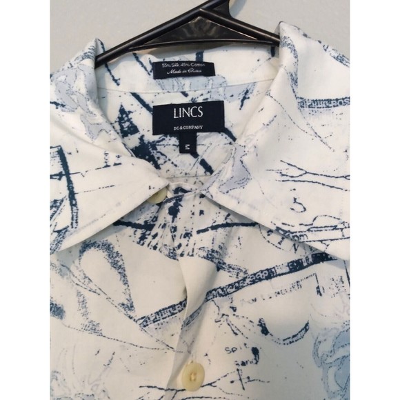 LINCS DC & Company Men's Blue White Silk Cotton Compass Button Front Shirt M - Picture 2 of 13